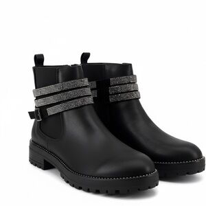 Steve Madden Black Chelsey Rhinestone Strap Buckle Ankle Boots NEW Grunge Biker